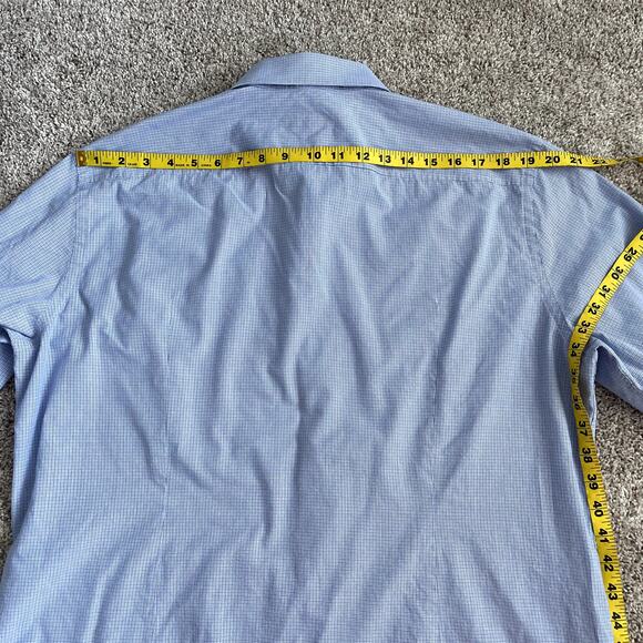 BOSS Hugo Boss Men's 17 (36/37) Blue Sharp Fit Classic Plaid Button Down Shirt - Picture 13 of 15